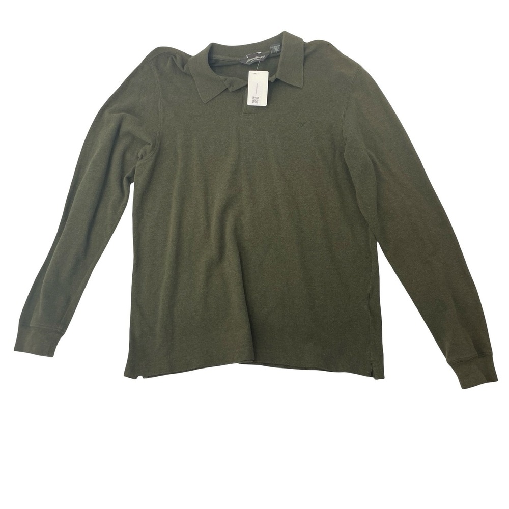 Eddie Bauer Men's Polo Long Sleeve Olive Green Cotton Large